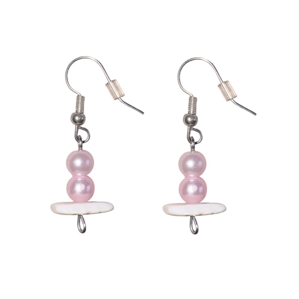 3 FOR $20 HANDCRAFTED Pink Metallic & Shell Beaded Earrings